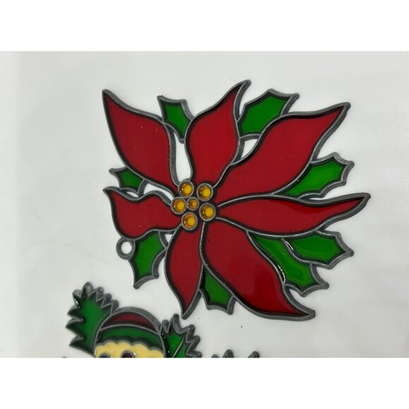 VTG Stained Glass Tiffany Style Sun Catcher Poinsettia Holly & Ornament USA ‘82 - Picture 2 of 6